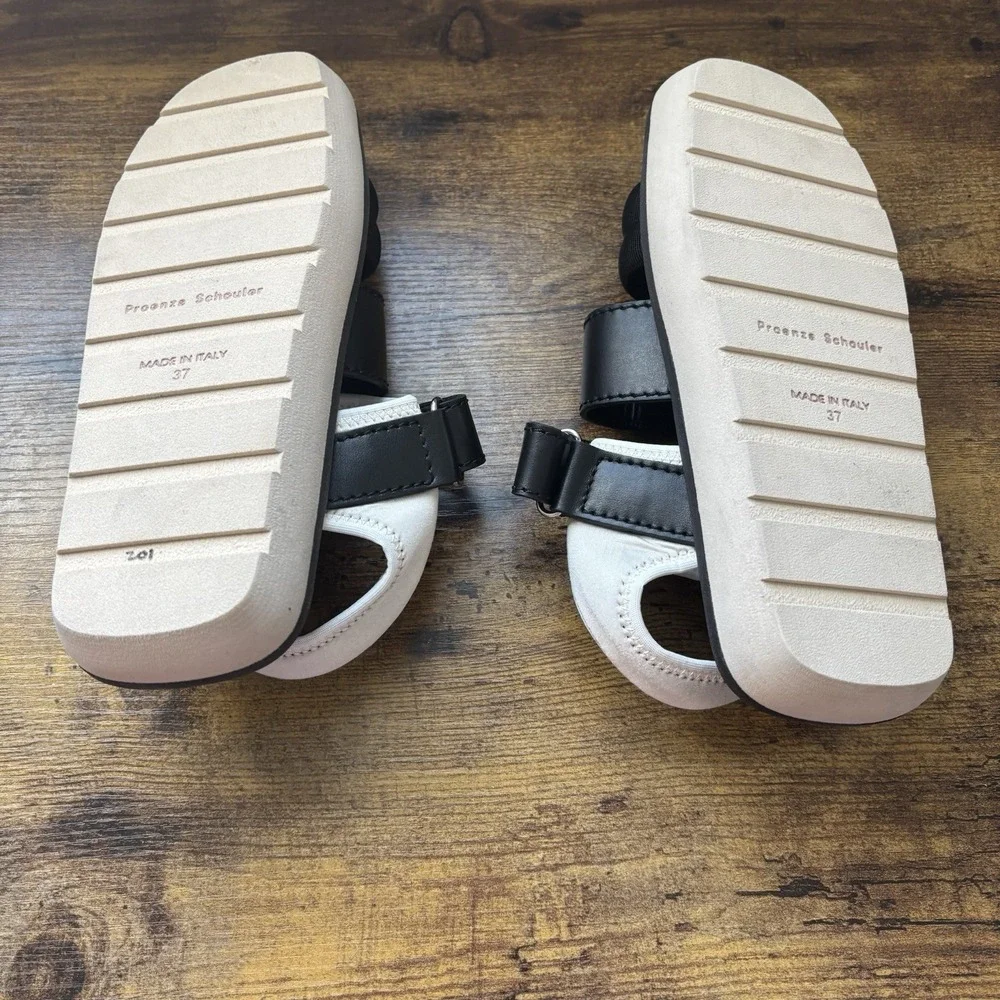 Proenza Schouler Womens Sandal 7 Black 37 Leather Neoprene Strappy Dad New‎